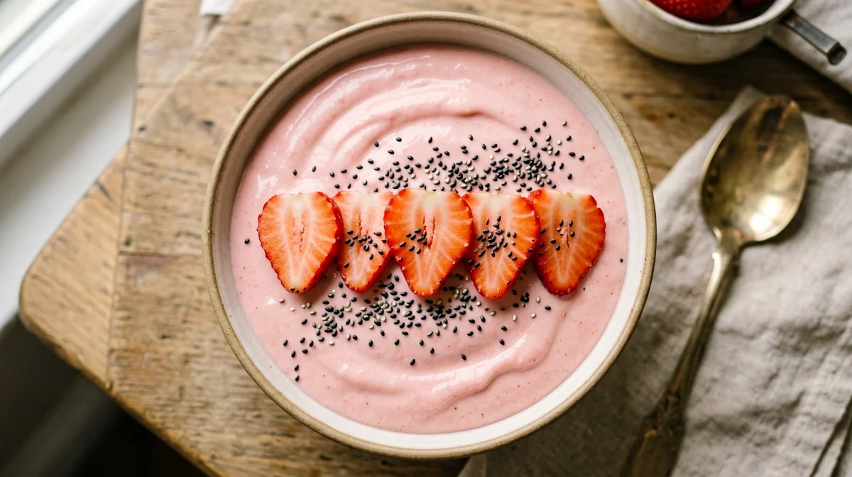 Smoothie bowl di banana, fragole e semi di chia