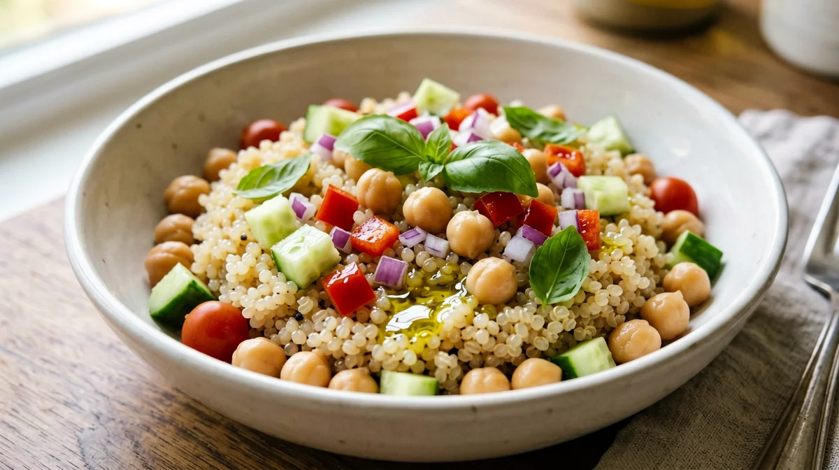 Farro salad with chickpeas and vegetables