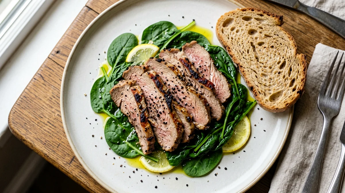 Veal strips with spinach