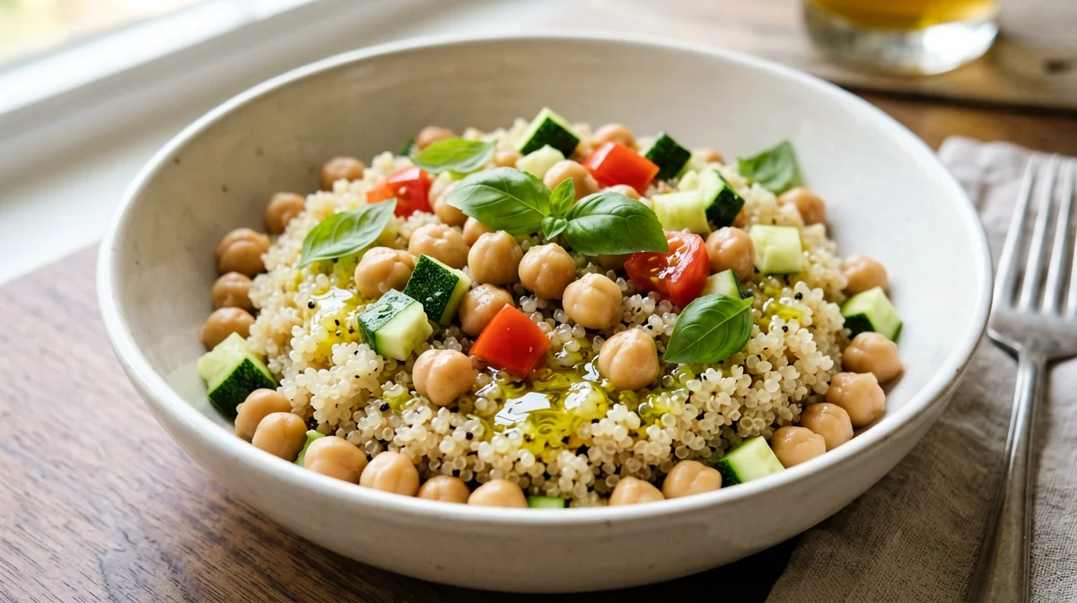 Insalata di quinoa con ceci, zucchine e limone