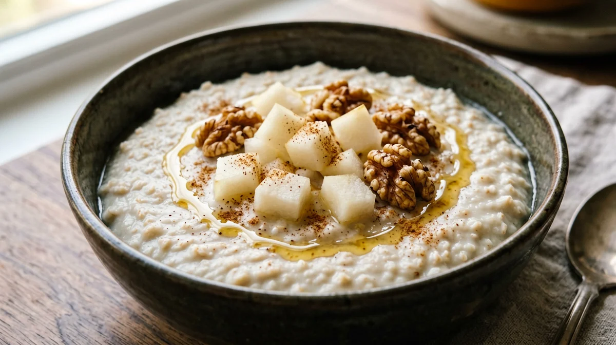 Porridge d'avena con pere, zenzero e noci