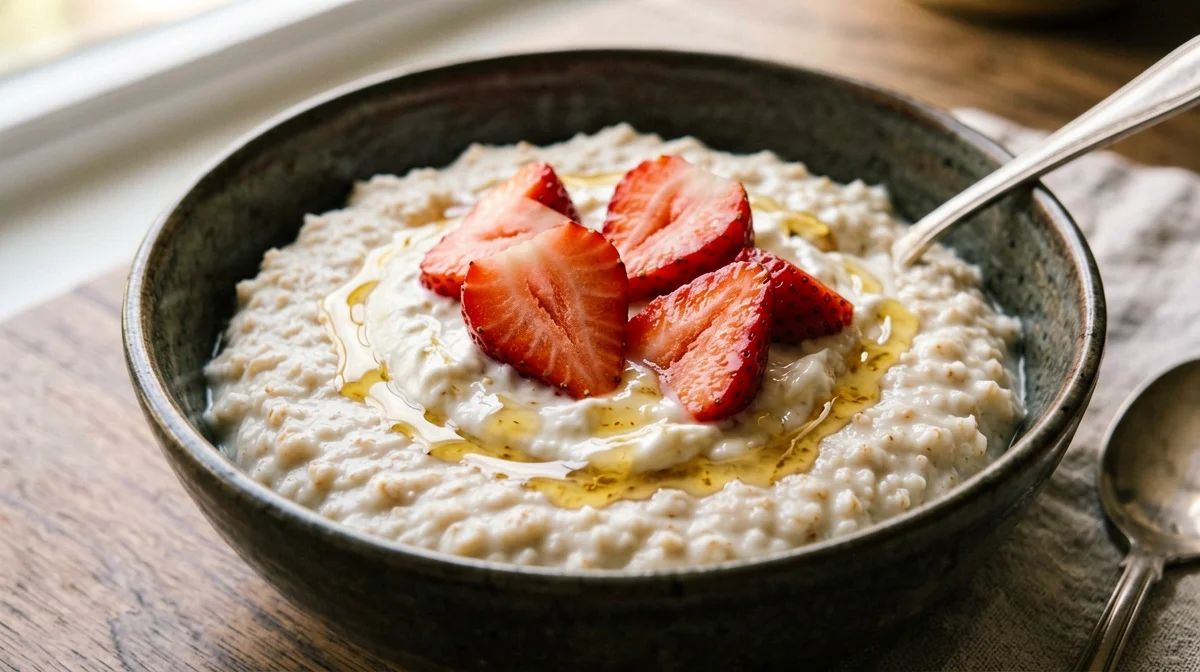Porridge proteico con albumi, fragole e vaniglia