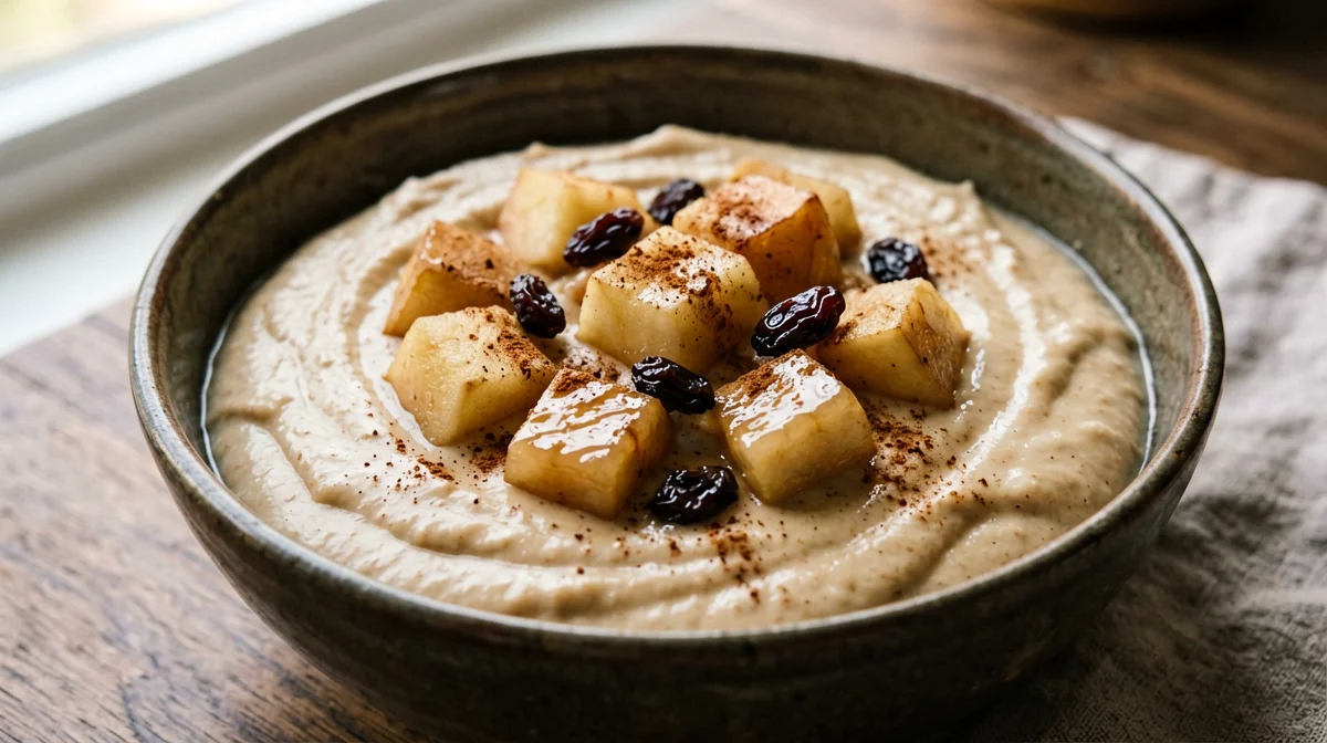Farro al latte con mele cotte e uvetta