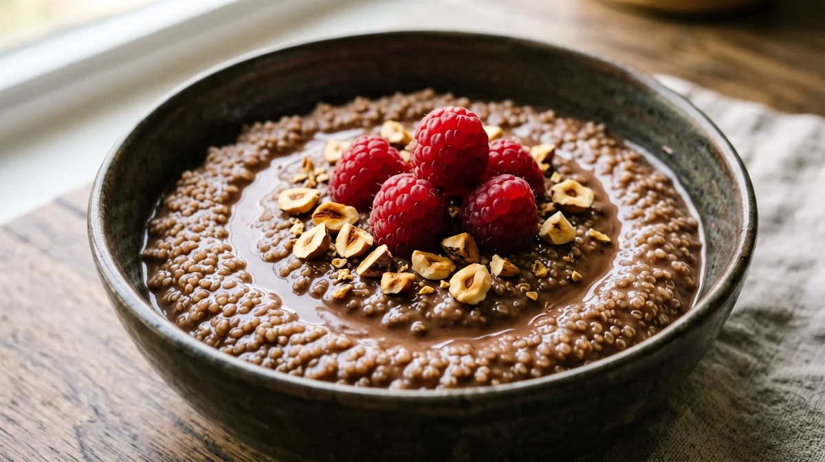 Porridge di quinoa al cacao con lamponi