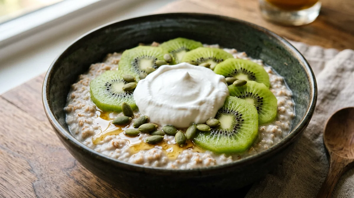 Porridge con skyr, kiwi e semi di zucca