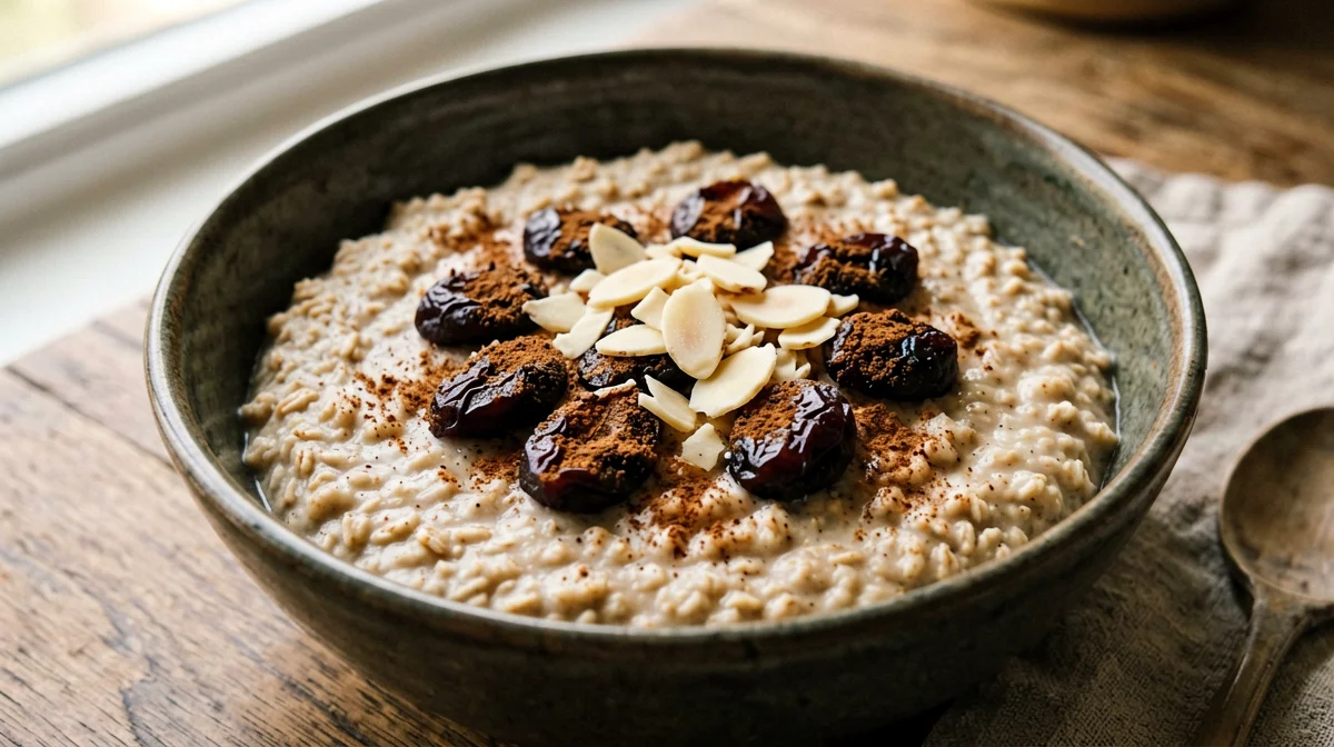 Oat bran porridge with prunes and cinnamon