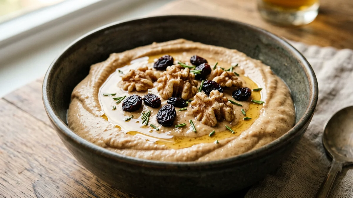 Chestnut flour cream with milk and walnuts