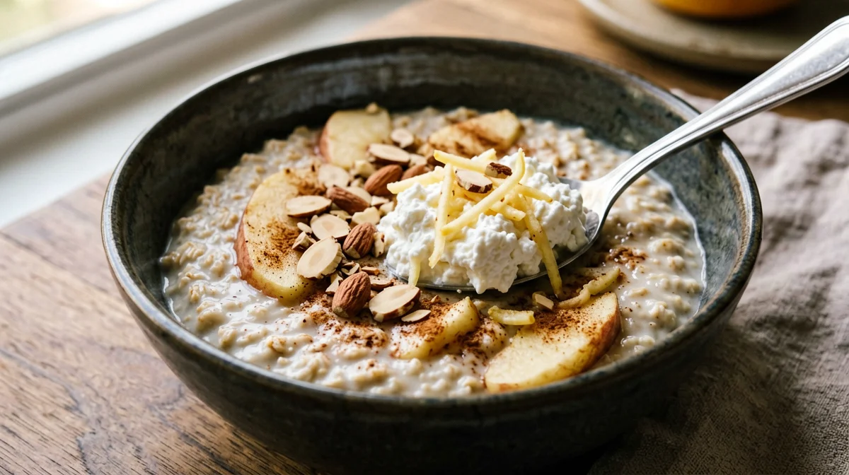 Grated apple porridge with light ricotta