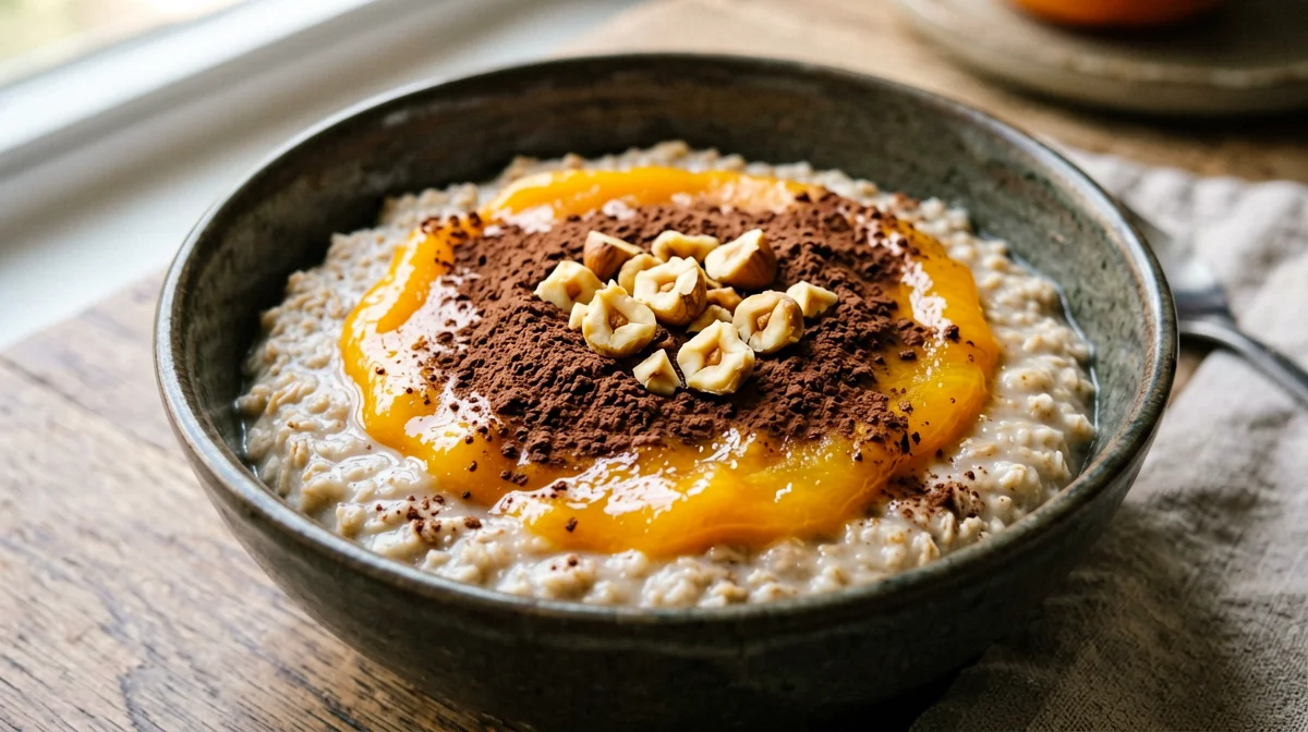 Porridge with ripe persimmon and cocoa