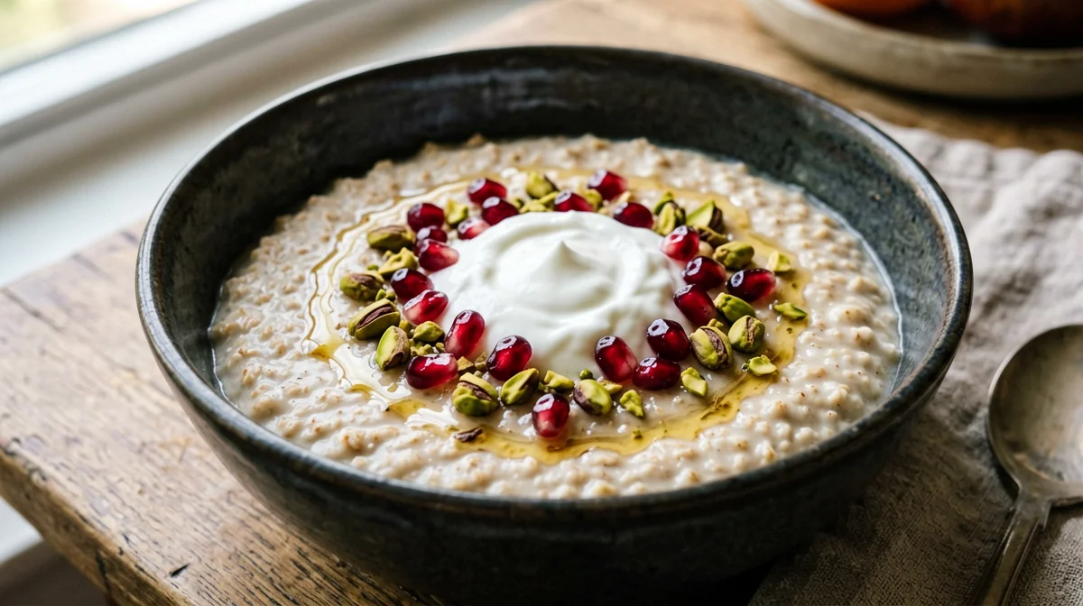 Porridge con melagrana, pistacchi e yogurt