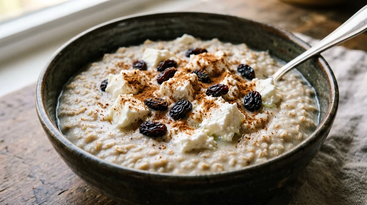Porridge proteico con fiocchi di latte, uvetta e cannella