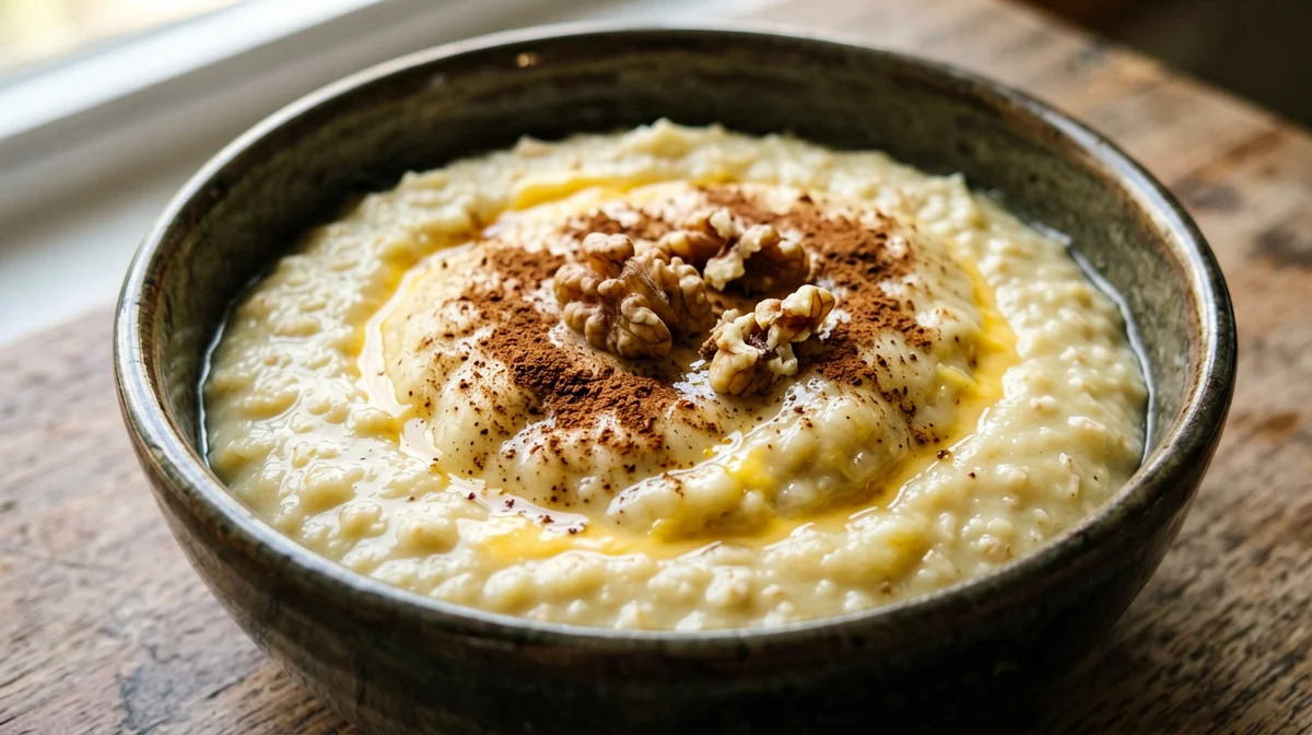 Egg-enriched porridge with banana and cinnamon