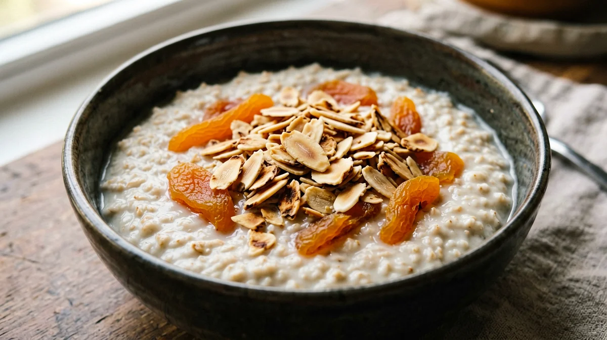 Porridge with dried apricots, almonds and cardamom
