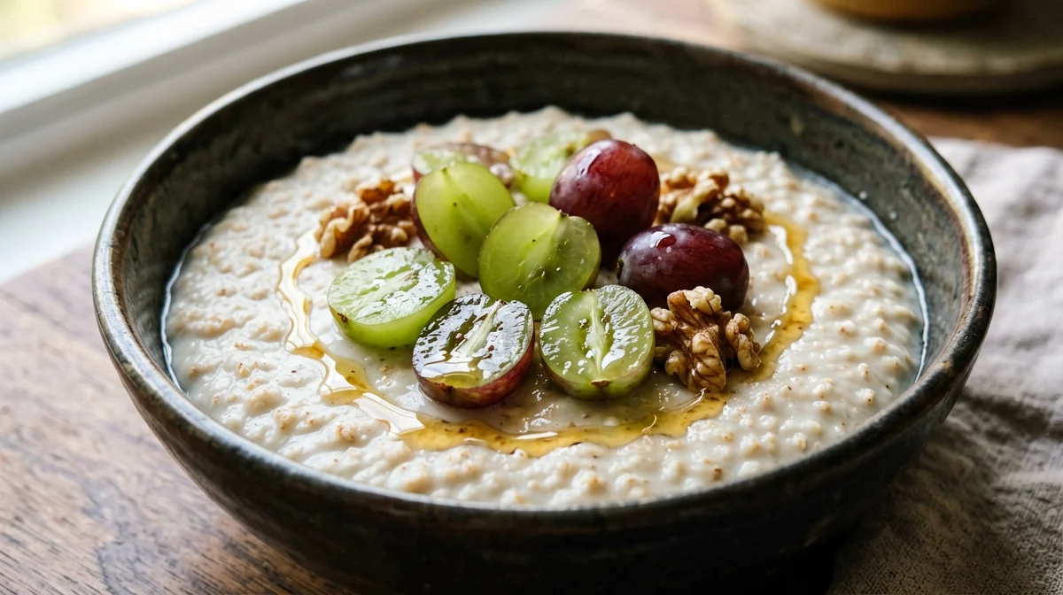 Porridge with fresh grapes and walnuts