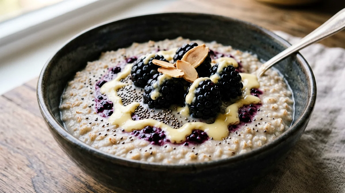 Porridge vegano con more e semi di chia