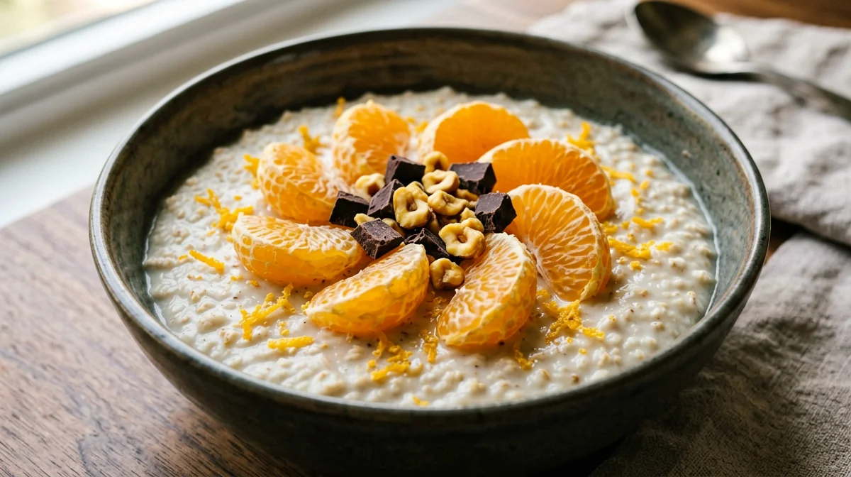 Porridge with clementines and dark chocolate