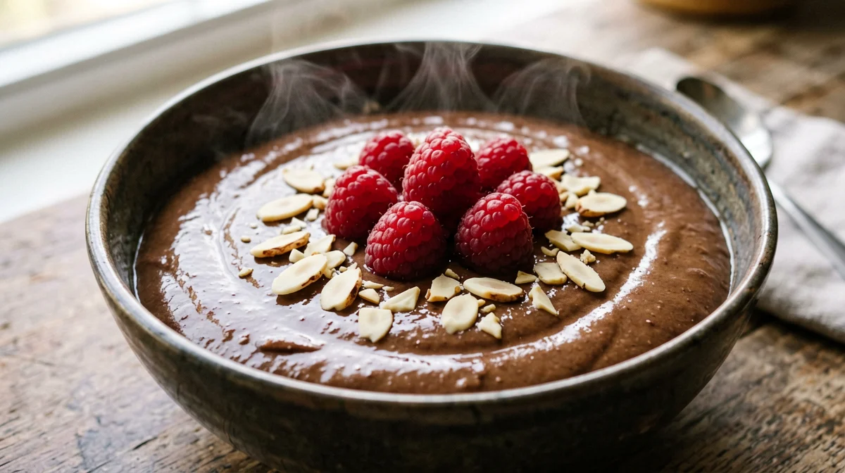 Semolino al cacao con lamponi e mandorle