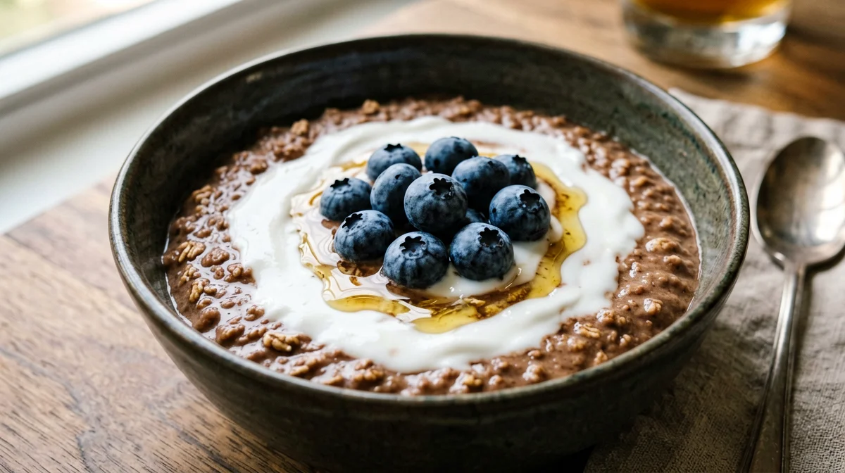 Porridge al cacao con skyr e mirtilli