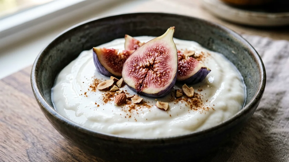 Crema di riso con bevanda di riso, fichi e mandorle