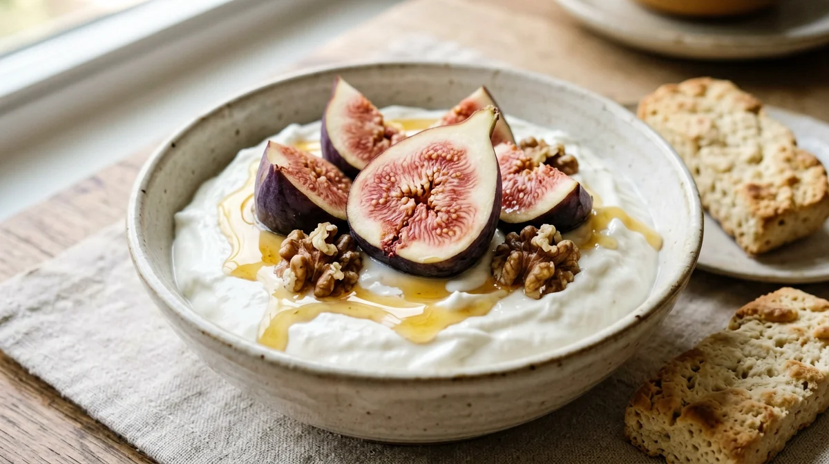 Yogurt greco con fichi freschi, noci e miele