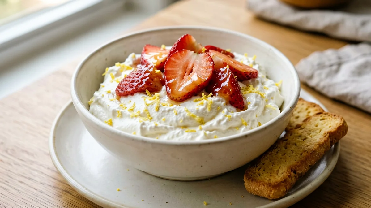Ricotta montata al limone con fragole
