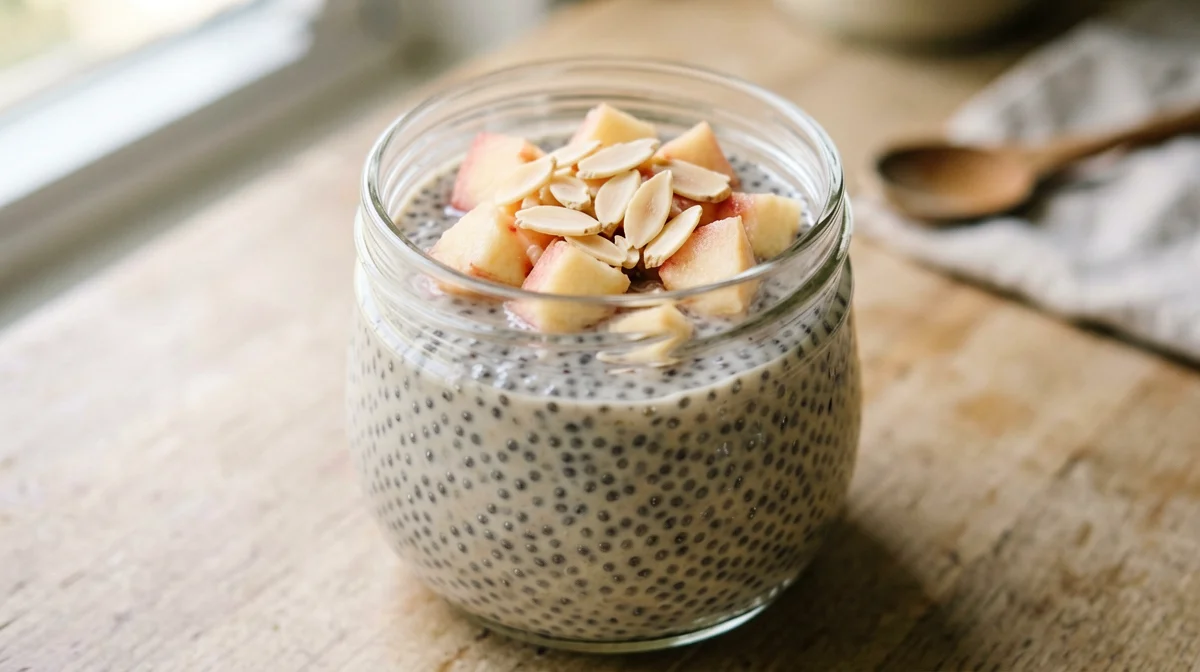 Almond milk chia pudding with peaches