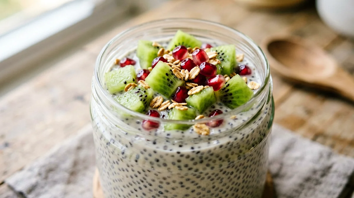 Chia pudding with kiwi and pomegranate