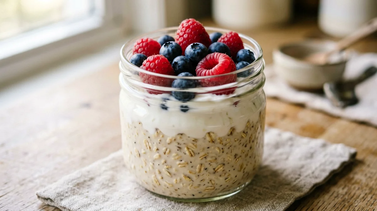 Greek yogurt overnight oats with mixed berries