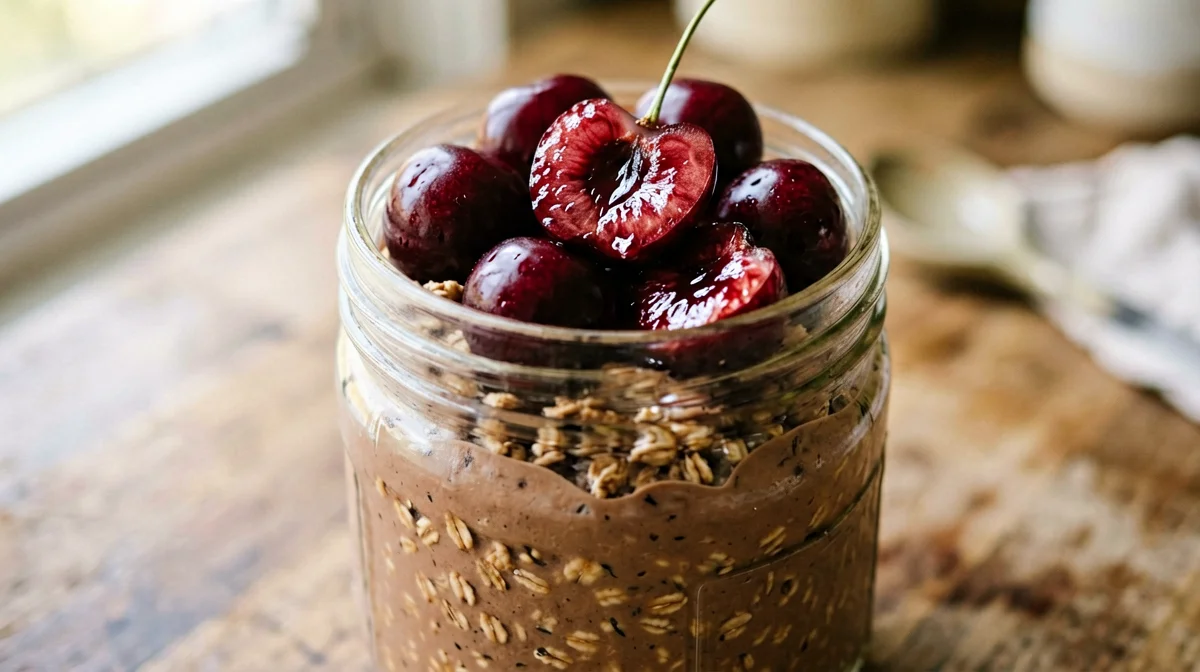 Cocoa overnight oats with cherries