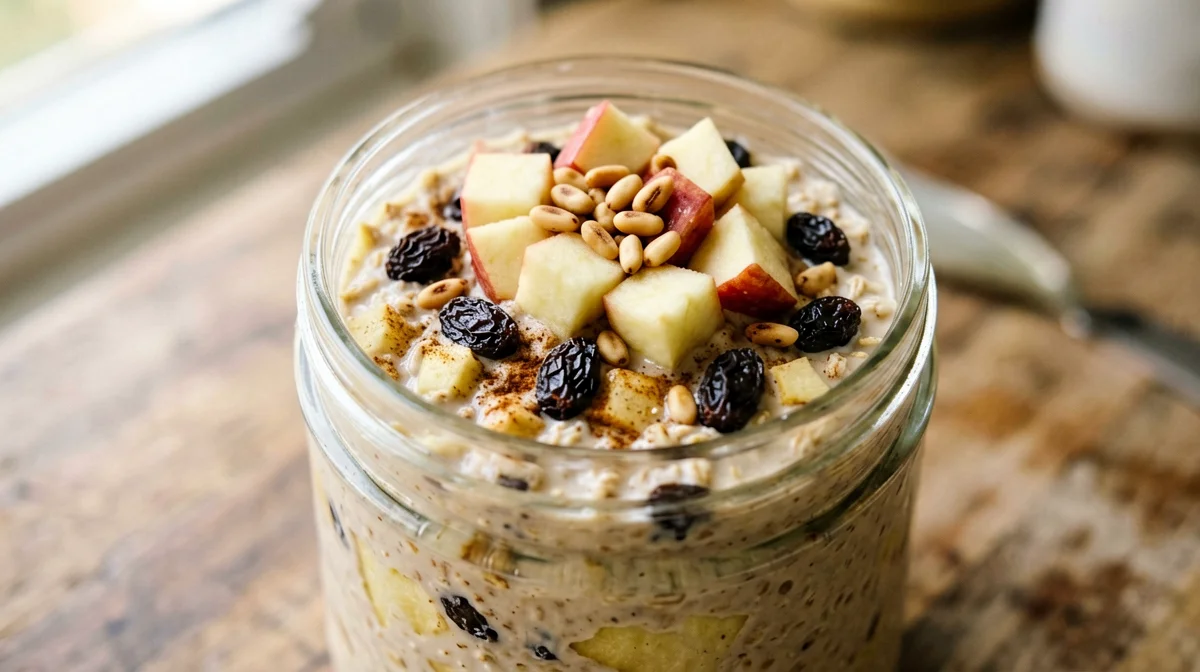 Apple overnight oats with cinnamon and raisins