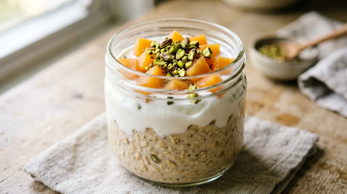 Overnight oats con albicocche e pistacchi