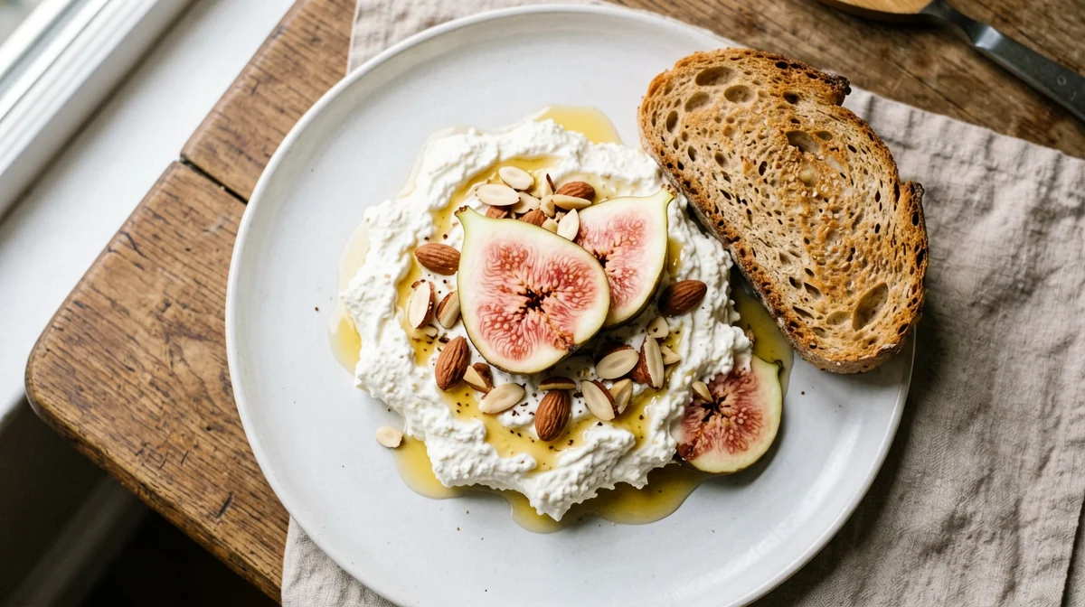 Sheep's ricotta with figs, almonds and honey
