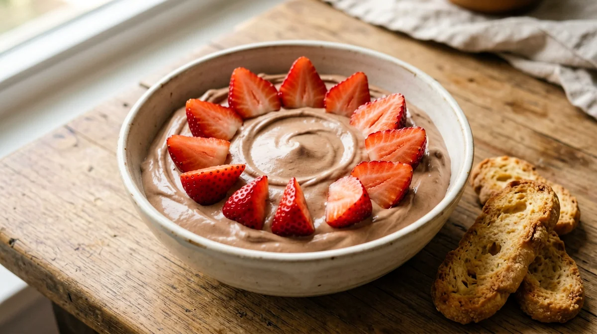 Cocoa ricotta cream with strawberries