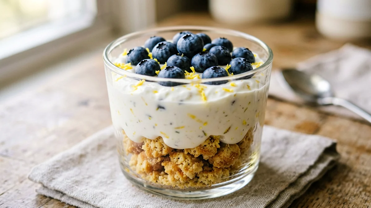Lemon skyr cream with blueberries