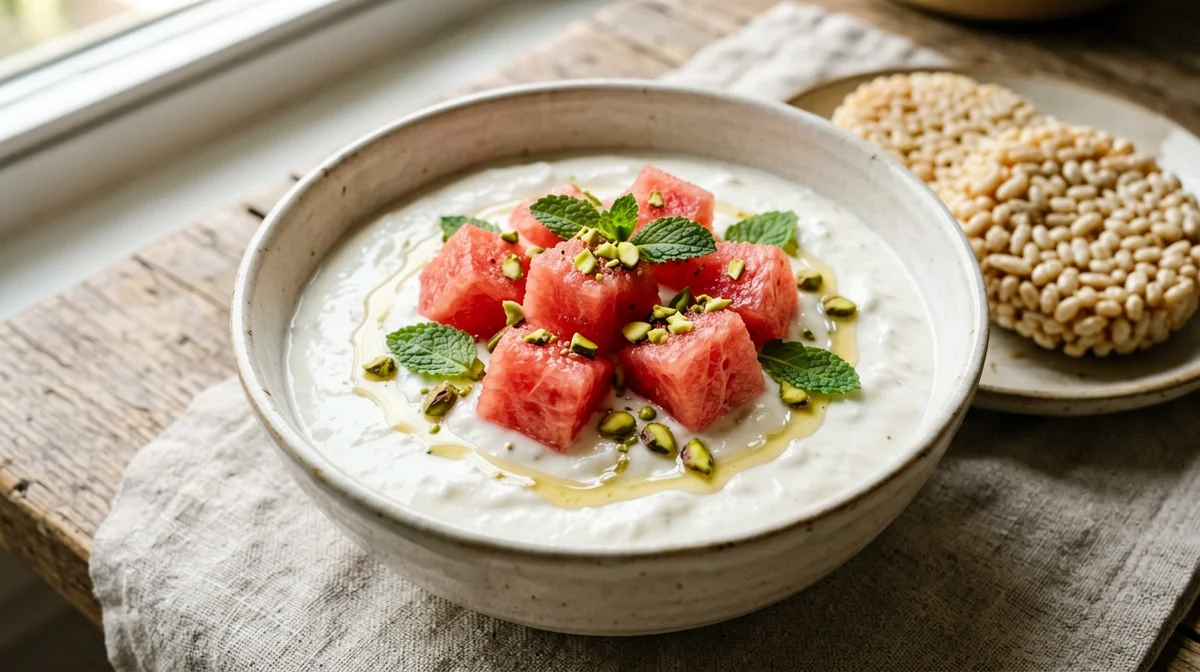 Skyr con anguria, menta e pistacchi