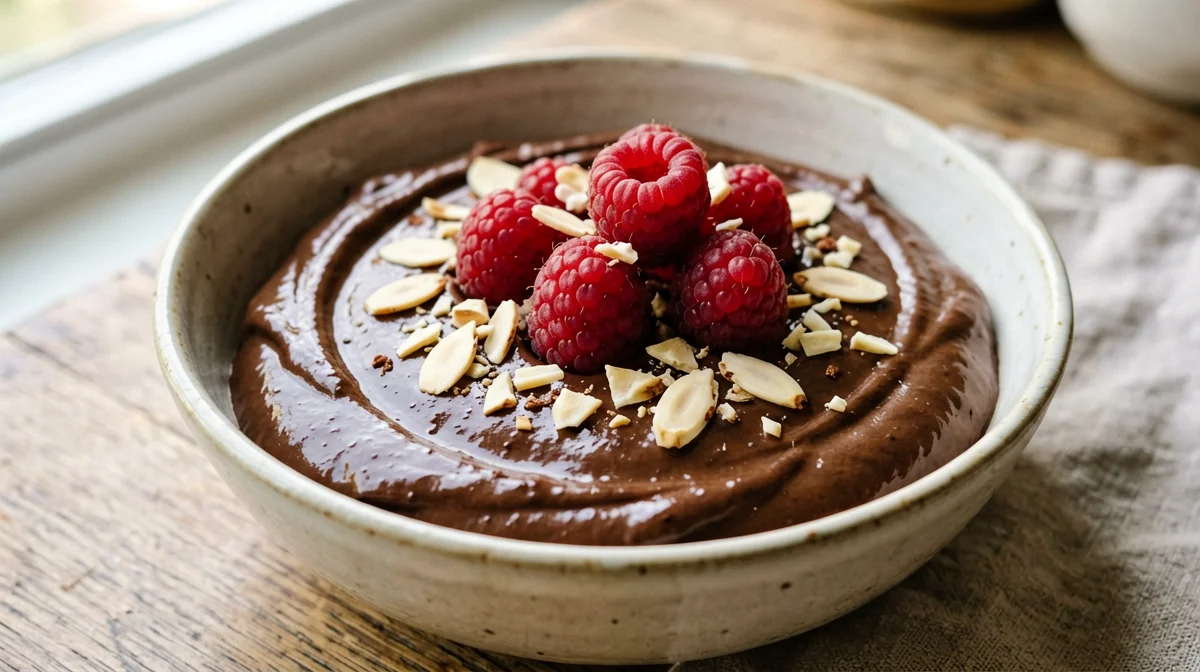 Silken tofu chocolate cream with raspberries
