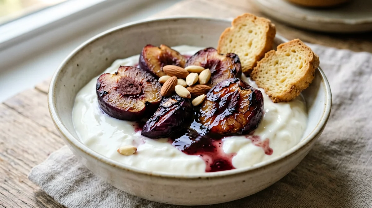 Whole-milk yogurt with roasted plums and cinnamon
