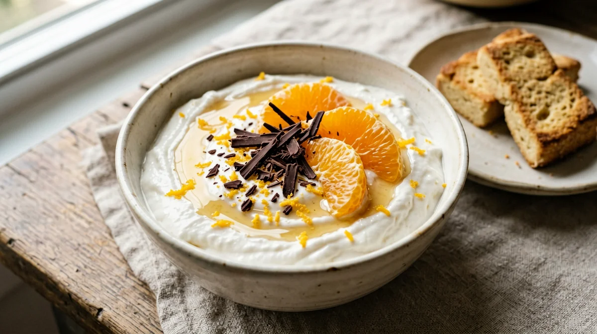Skyr con clementine e scaglie di cioccolato fondente