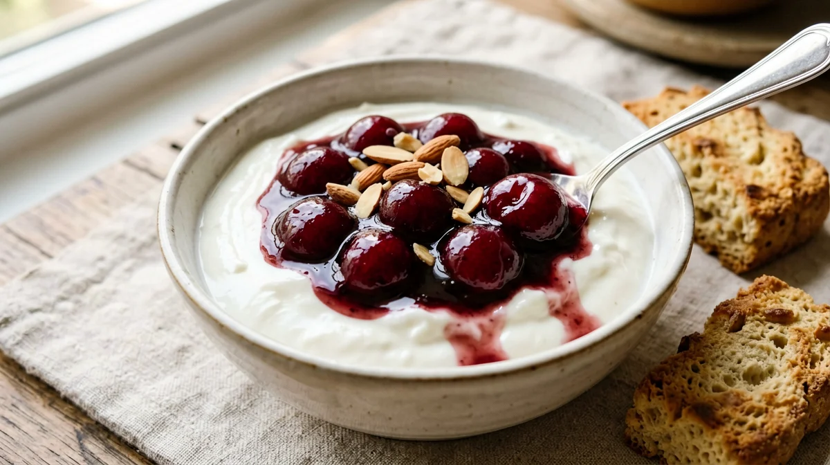 Greek yogurt with quick cherry compote