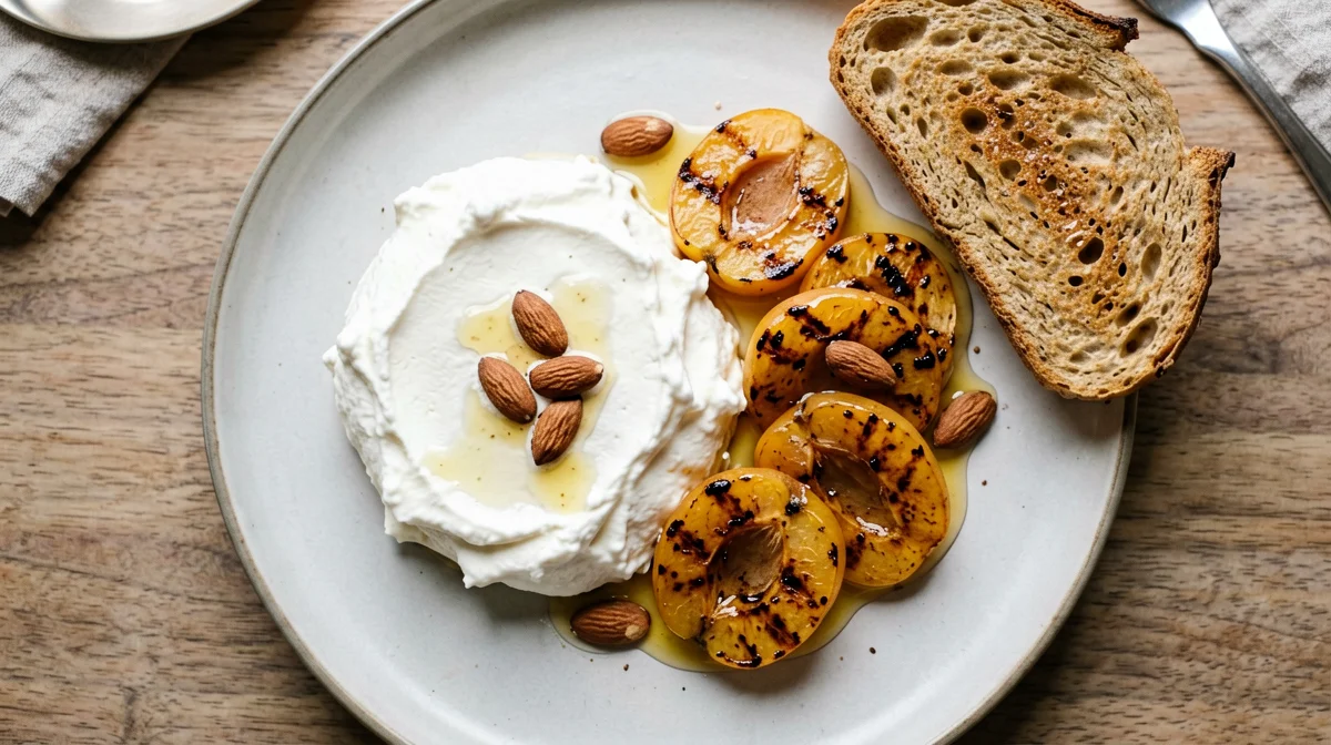 Ricotta light con albicocche alla piastra e mandorle