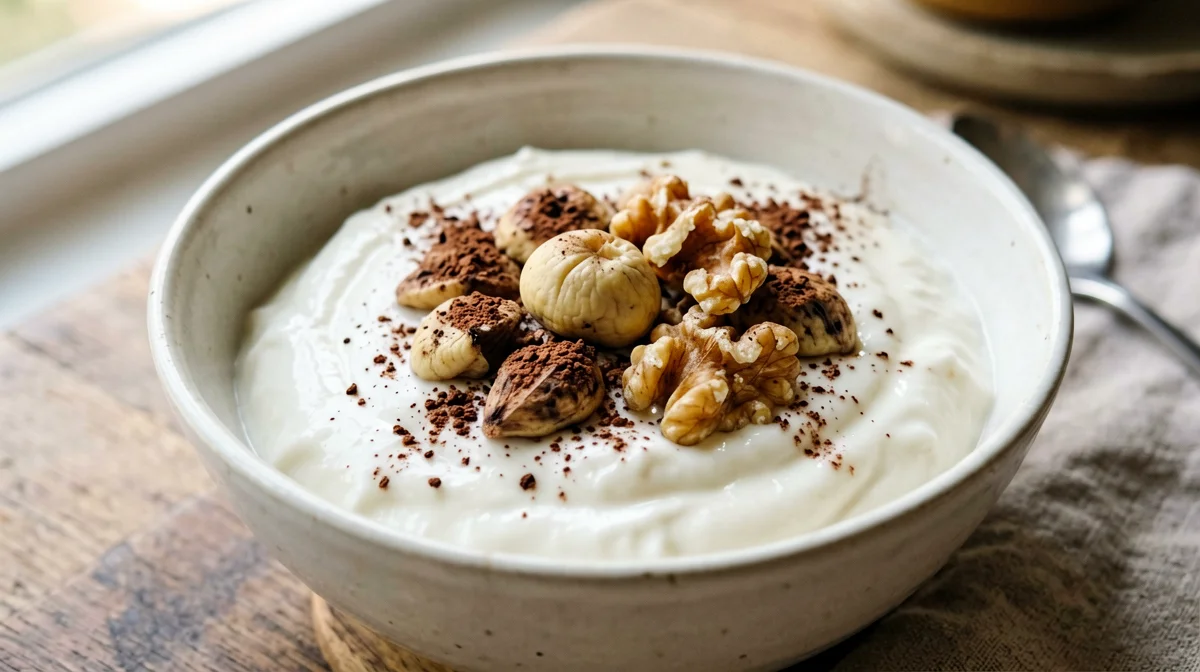 Yogurt greco al miele con castagne secche e cacao