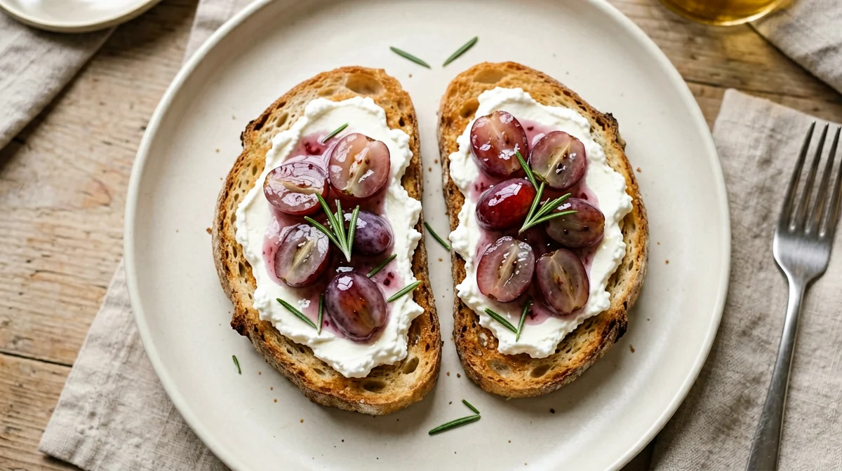 Bruschetta dolce con uva e ricotta