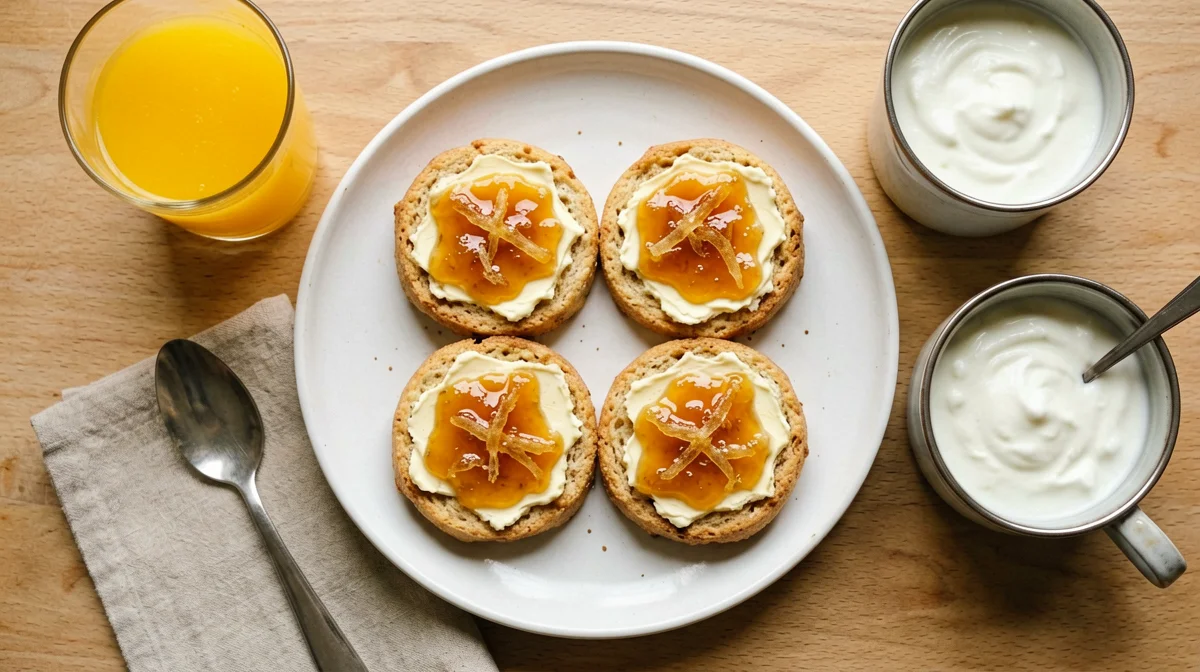 Rusks with butter and orange marmalade