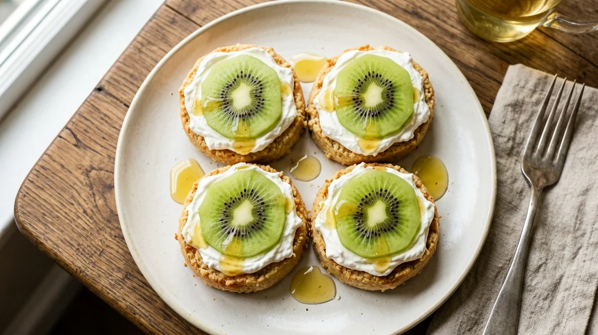 Rusks with Greek yogurt and kiwi
