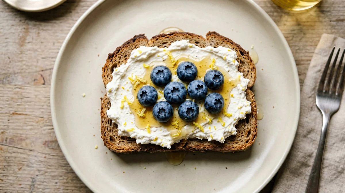 Tartine di segale con quark e mirtilli
