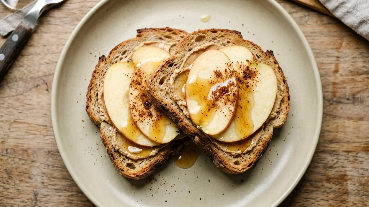 Toast integrale con mele alla cannella e burro di mandorle
