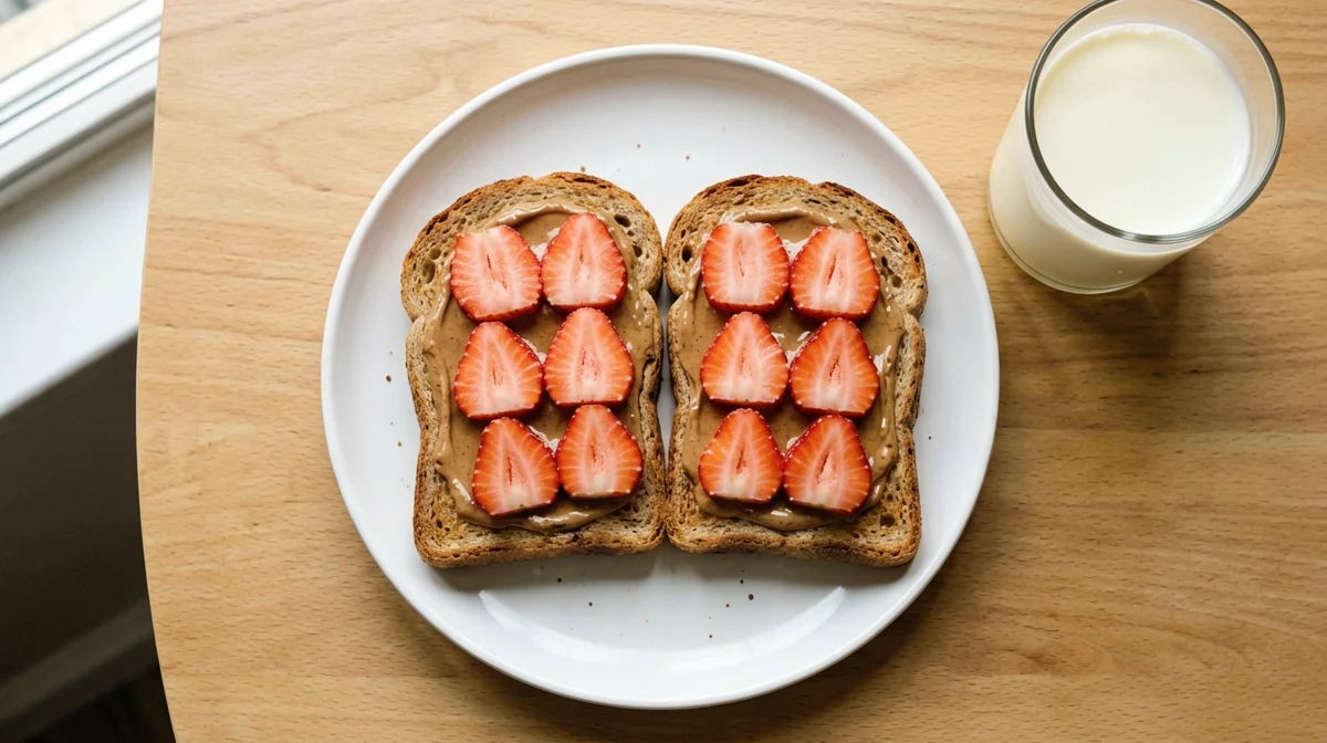Toast with hazelnut spread and strawberries
