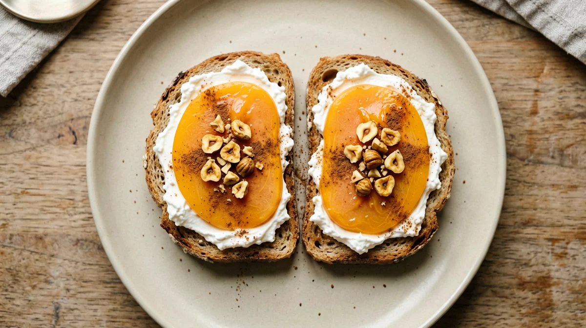 Whole wheat toast with persimmon, ricotta and cinnamon