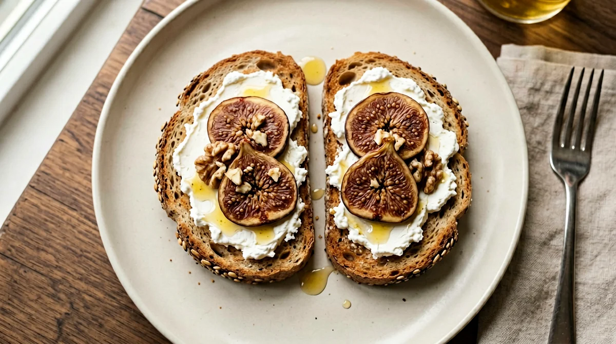 Pane ai cereali con caprino, fichi secchi e miele