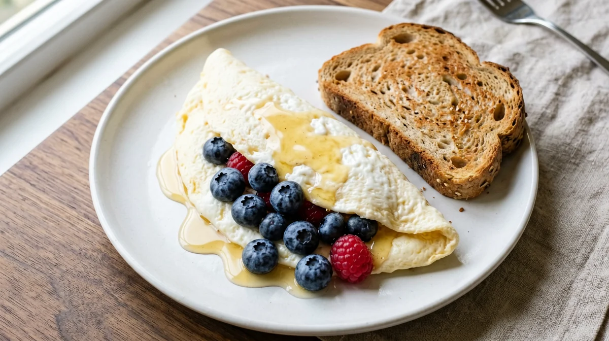 Pane integrale con omelette dolce di albumi e frutti di bosco